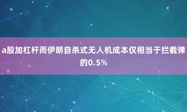 a股加杠杆而伊朗自杀式无人机成本仅相当于拦截弹的0.5%